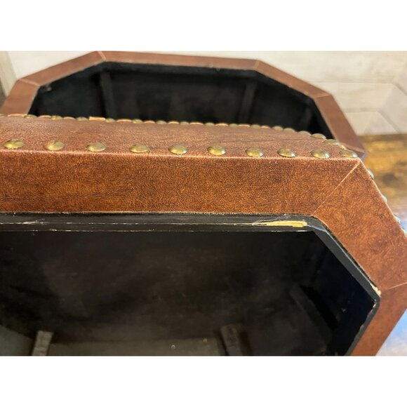 Studded Octagon Faux Leather Storage Box With Lid - Vintage-Inspired Decorative - Picture 10 of 16